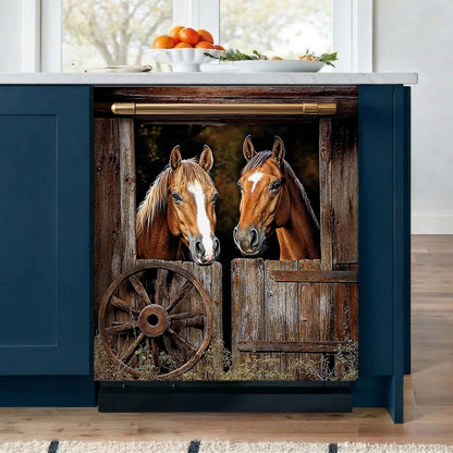 Horse Style Magnetic Dishwasher Cover Rustic Pasture Horse Haven