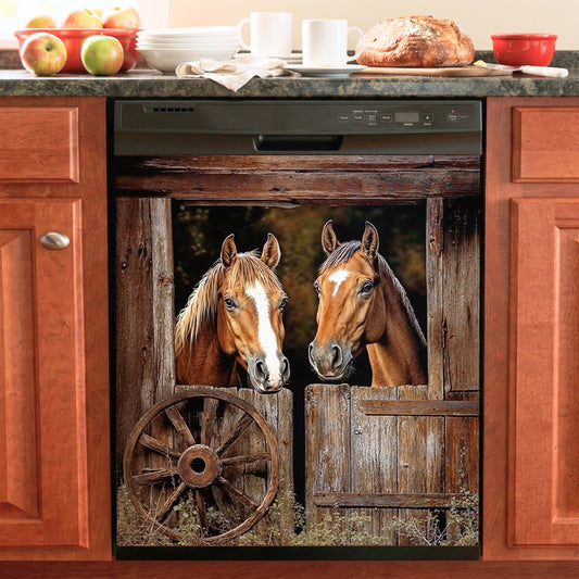 Horse Style Magnetic Dishwasher Cover Rustic Pasture Horse Haven