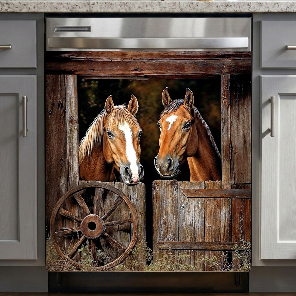 Horse Style Magnetic Dishwasher Cover Rustic Pasture Horse Haven