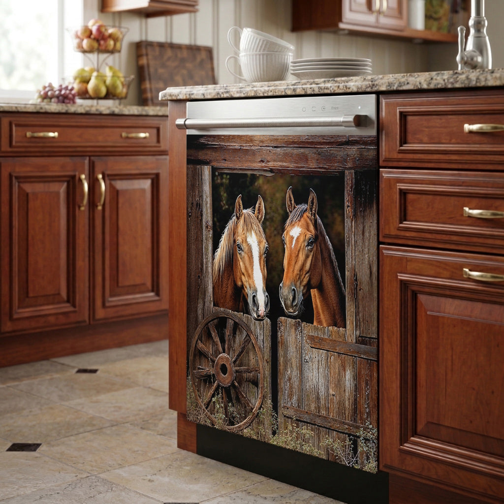 Horse Style Magnetic Dishwasher Cover Rustic Pasture Horse Haven