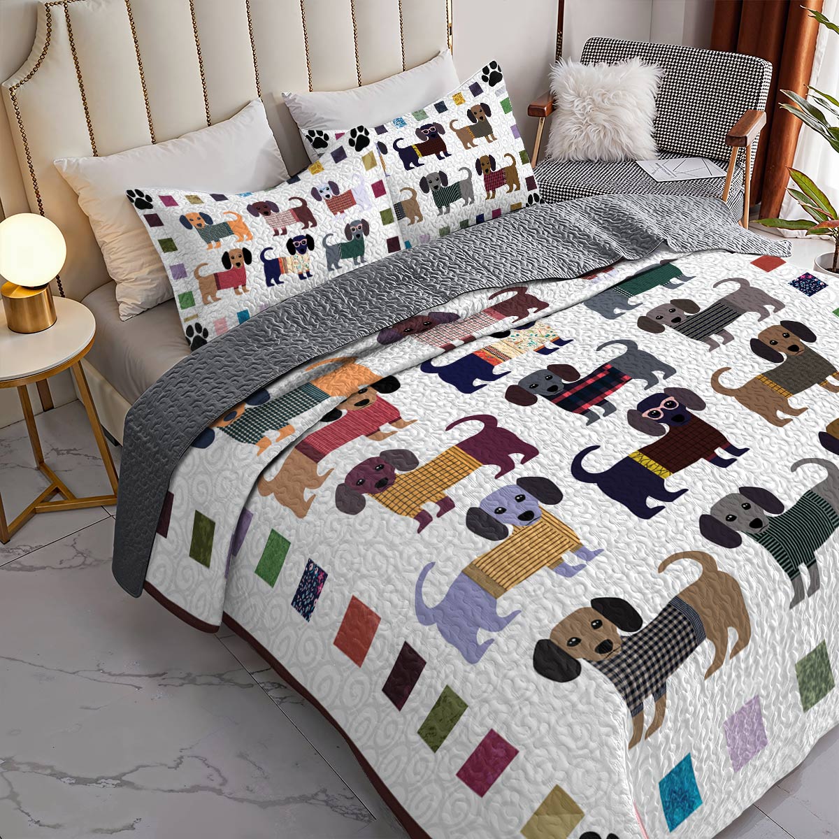 Dachshund All Season Quilt 3-Piece Set Paws and Patches