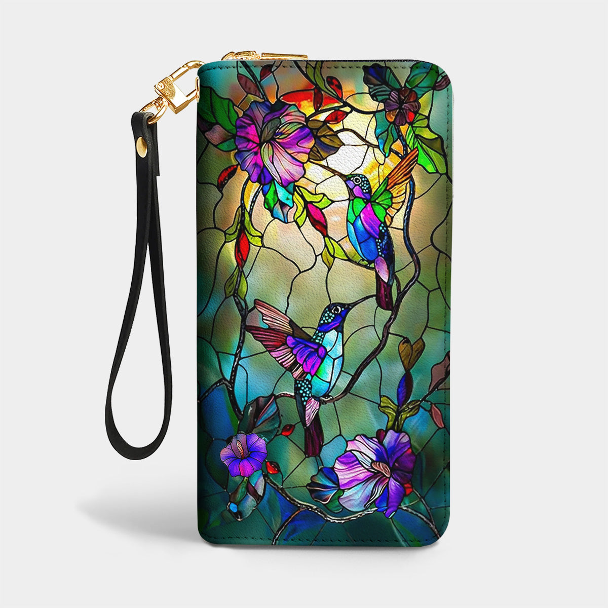 Hummingbird Leather Wallet Stained Glass Hummingbird