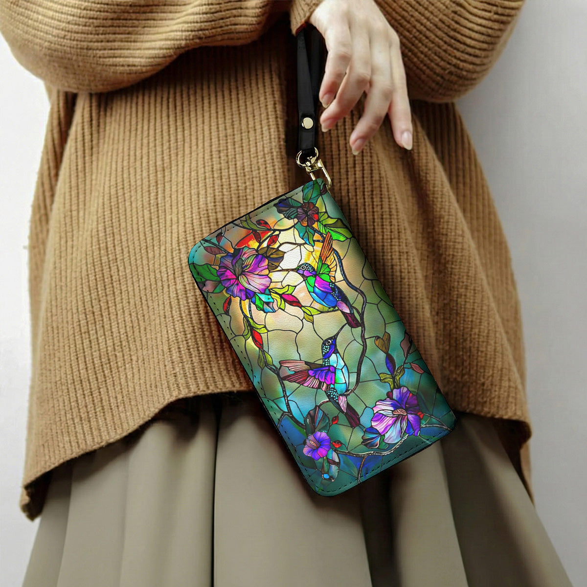 Hummingbird Leather Wallet Stained Glass Hummingbird