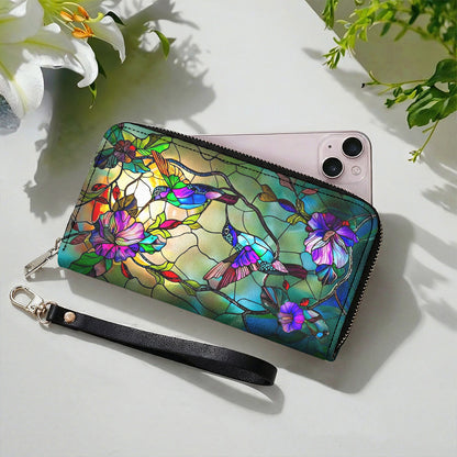 Hummingbird Leather Wallet Stained Glass Hummingbird