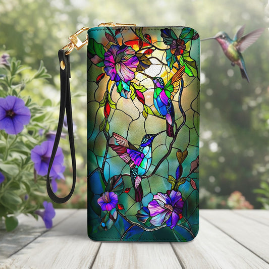 Hummingbird Leather Wallet Stained Glass Hummingbird