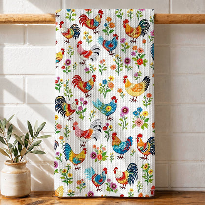 Chicken Lover Kitchen Towel Whimsical Chickens In Wildflower Garden