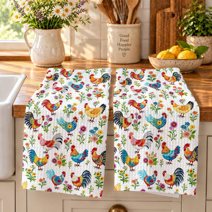 Chicken Lover Kitchen Towel Whimsical Chickens In Wildflower Garden