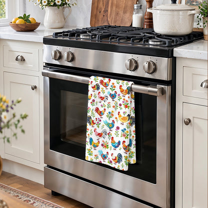 Chicken Lover Kitchen Towel Whimsical Chickens In Wildflower Garden