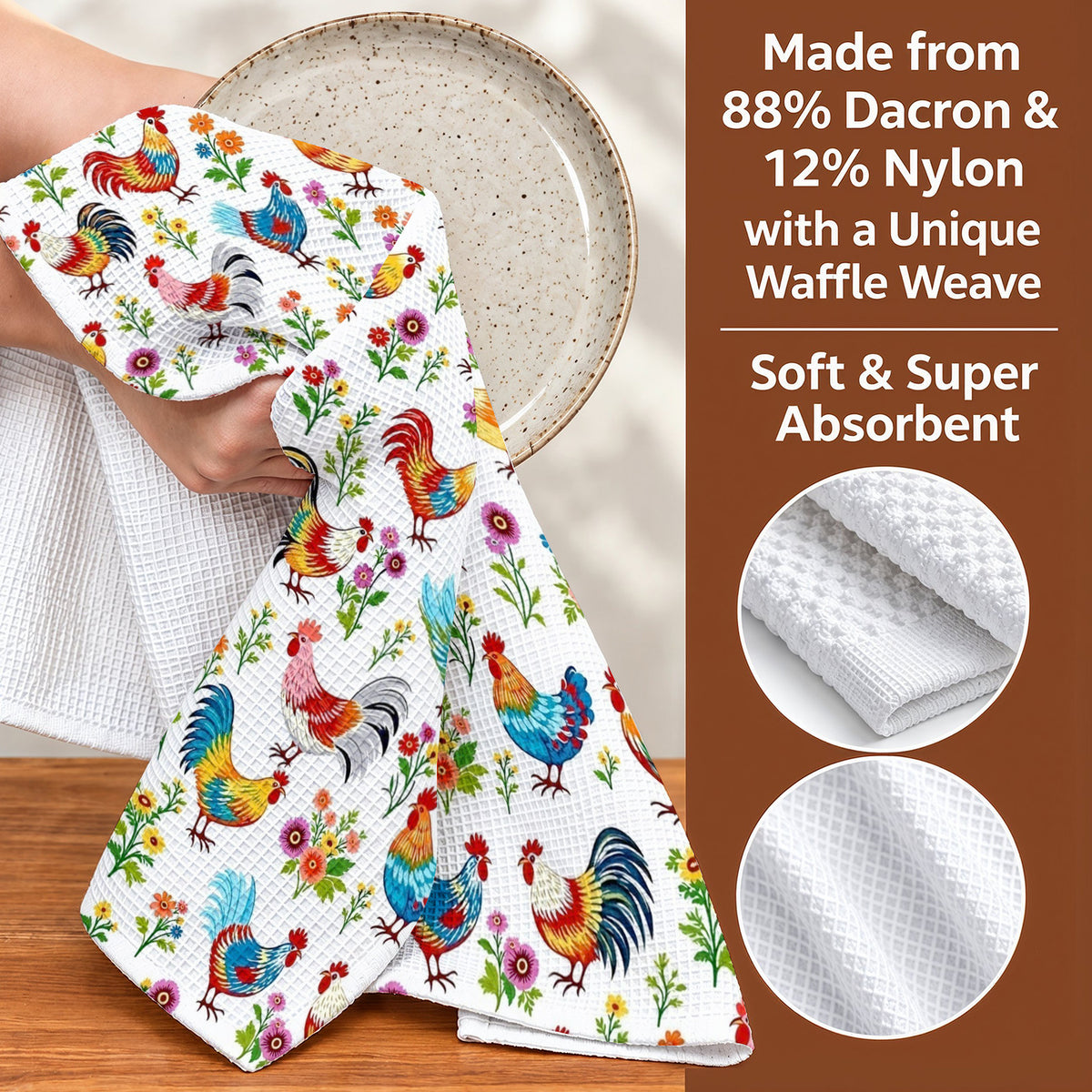 Chicken Lover Kitchen Towel Whimsical Chickens In Wildflower Garden