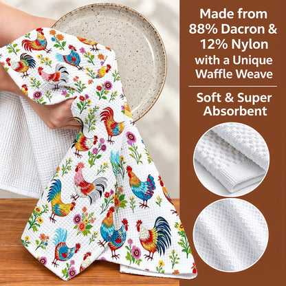 Chicken Lover Kitchen Towel Whimsical Chickens In Wildflower Garden