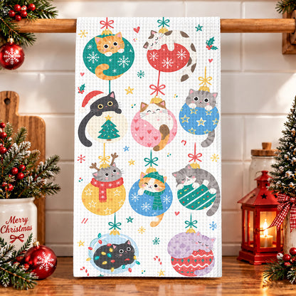 Meowy Christmas Ornament Cats Kitchen Towel