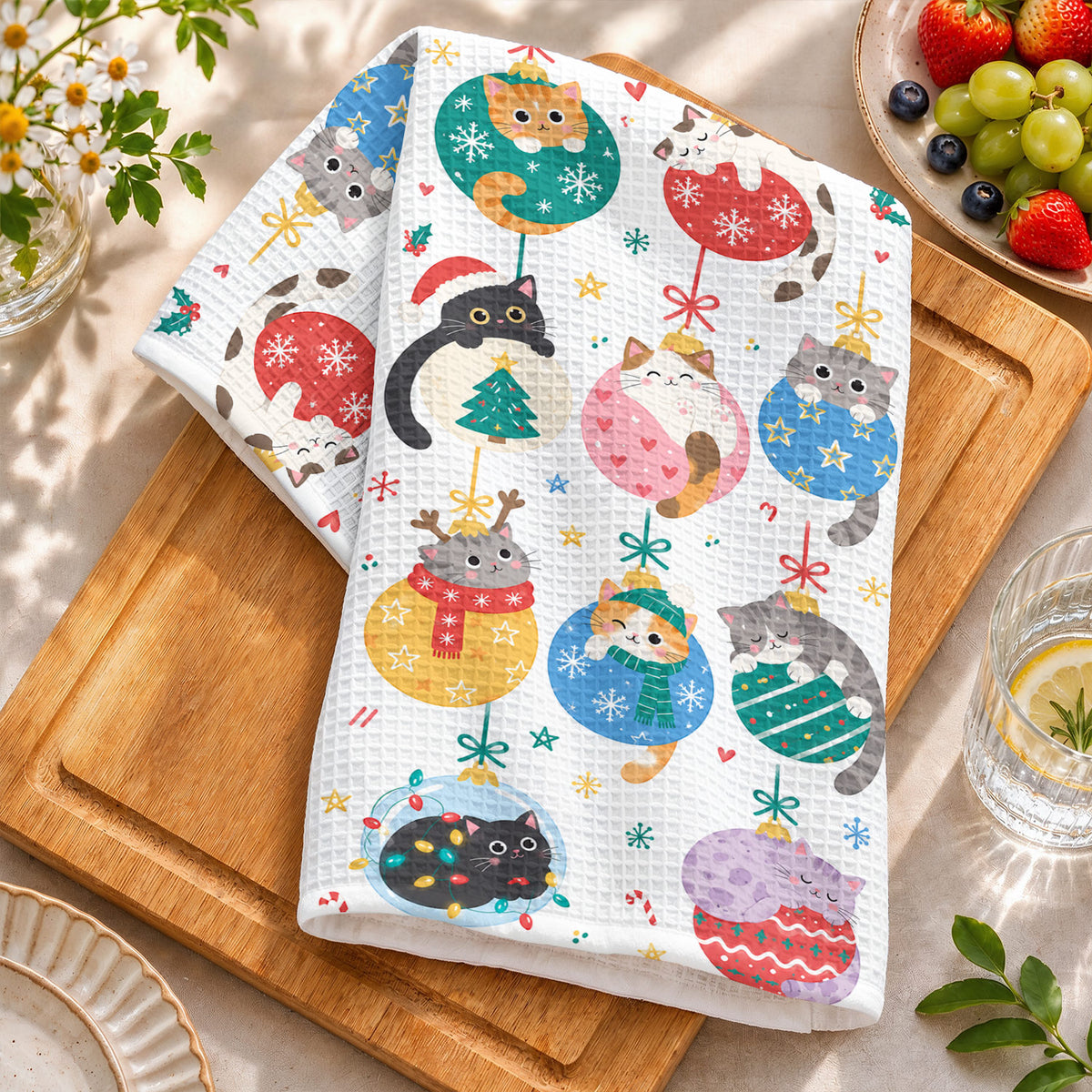 Meowy Christmas Ornament Cats Kitchen Towel