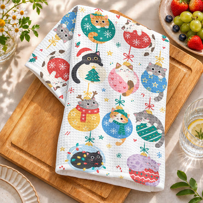 Meowy Christmas Ornament Cats Kitchen Towel