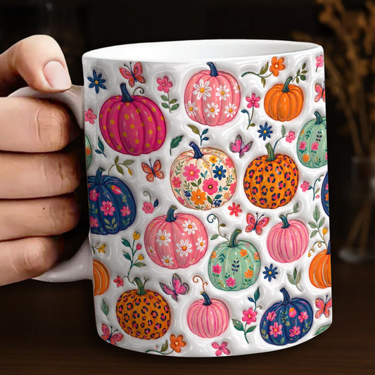 Autumn Garden Ceramic Mug Floral Pumpkin Patch Fantasy