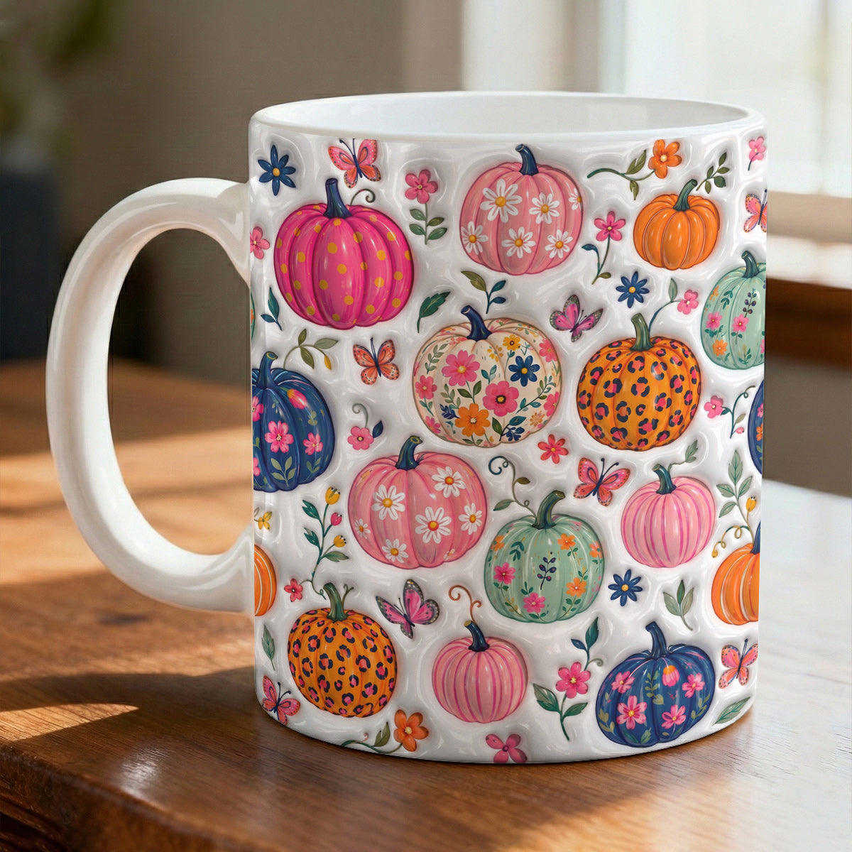 Autumn Garden Ceramic Mug Floral Pumpkin Patch Fantasy