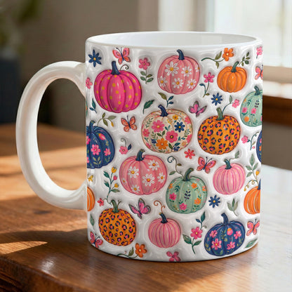 Autumn Garden Ceramic Mug Floral Pumpkin Patch Fantasy
