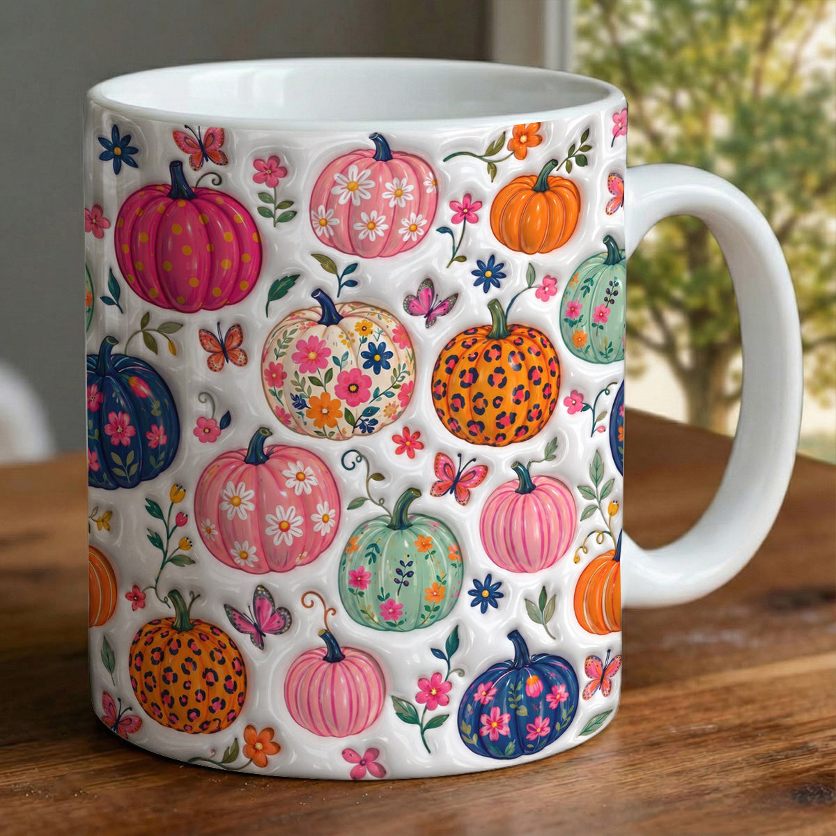 Autumn Garden Ceramic Mug Floral Pumpkin Patch Fantasy