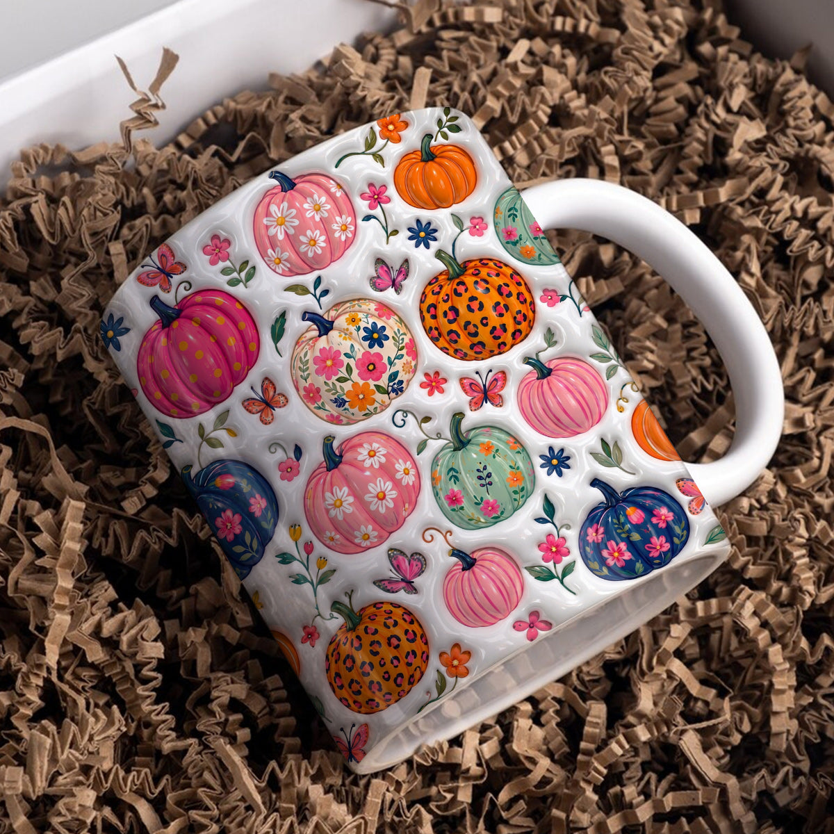 Autumn Garden Ceramic Mug Floral Pumpkin Patch Fantasy