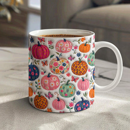 Autumn Garden Ceramic Mug Floral Pumpkin Patch Fantasy