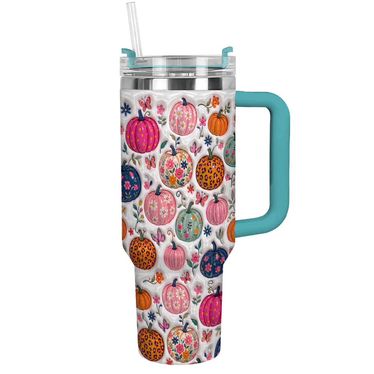 Autumn Garden 40 oz Tumbler Floral Pumpkin Patch Fantasy