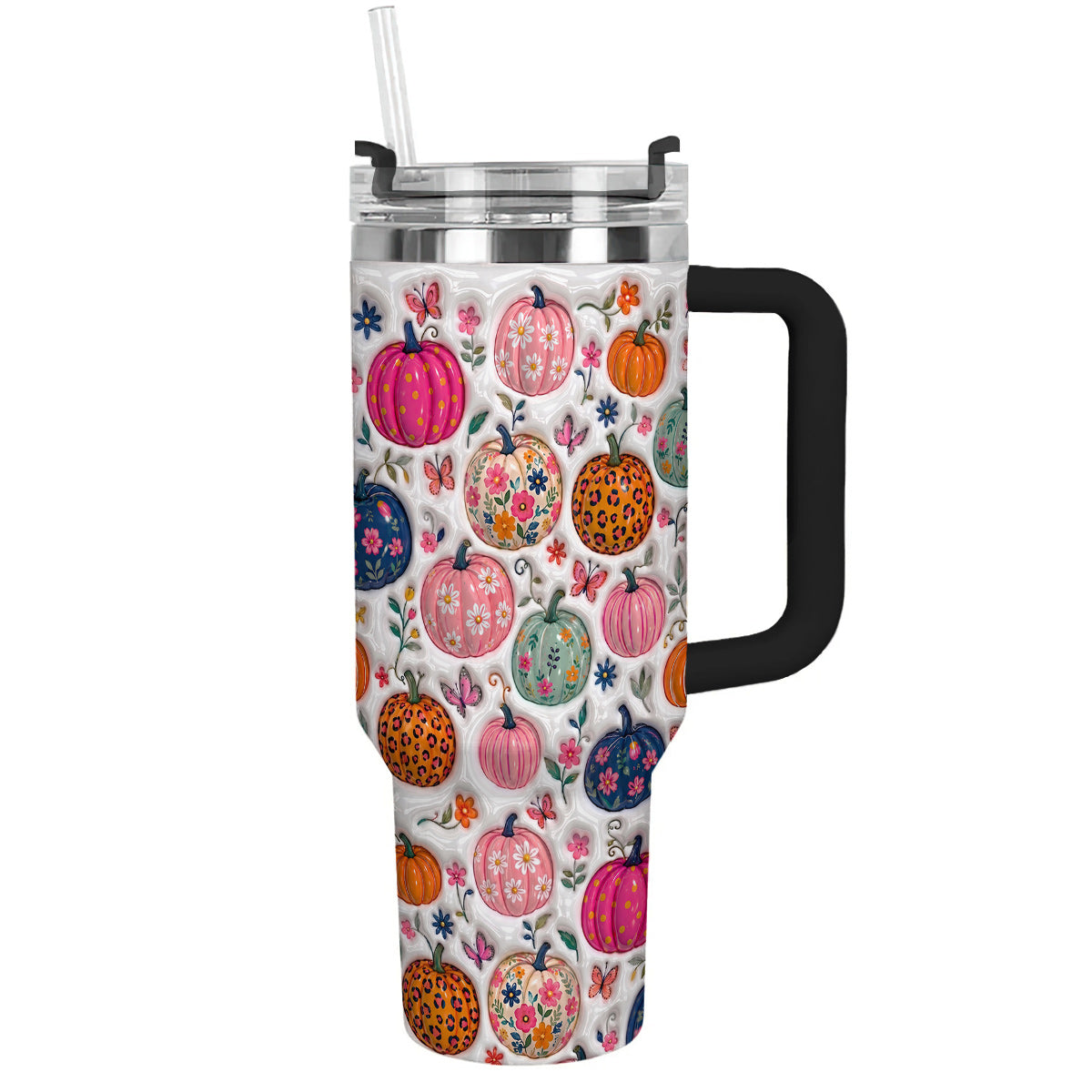 Autumn Garden 40 oz Tumbler Floral Pumpkin Patch Fantasy