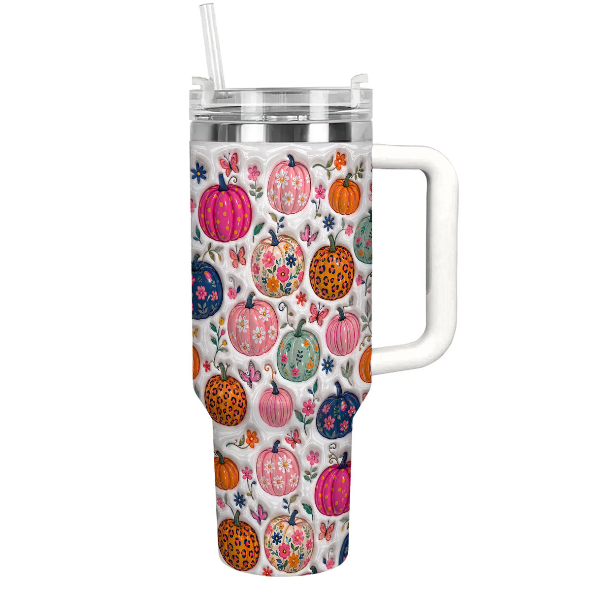 Autumn Garden 40 oz Tumbler Floral Pumpkin Patch Fantasy