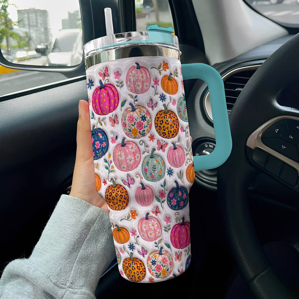 Autumn Garden 40 oz Tumbler Floral Pumpkin Patch Fantasy