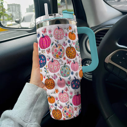 Autumn Garden 40 oz Tumbler Floral Pumpkin Patch Fantasy