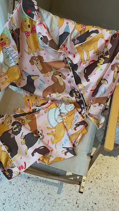 Dachshund Party Iced Silk Pajamas