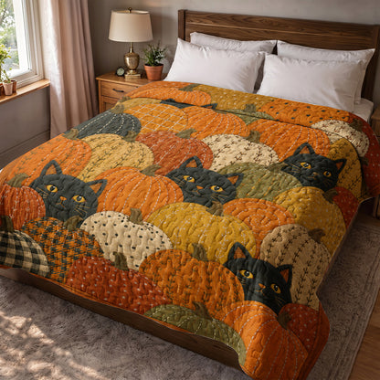 Cat Quilted Blanket Black Cat Pumpkin Patch