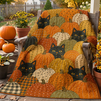 Cat Quilted Blanket Black Cat Pumpkin Patch