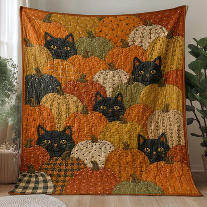 Cat Quilted Blanket Black Cat Pumpkin Patch