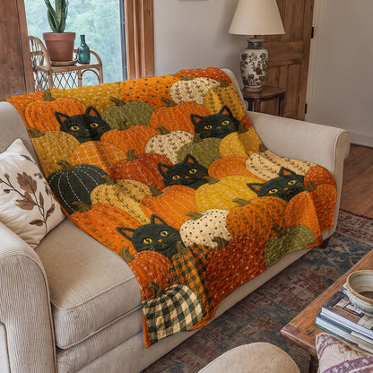Cat Quilted Blanket Black Cat Pumpkin Patch
