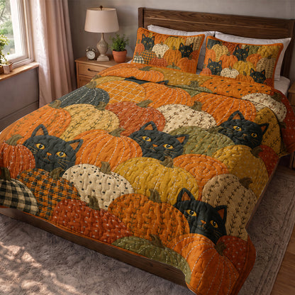 Cat Quilted Blanket Black Cat Pumpkin Patch