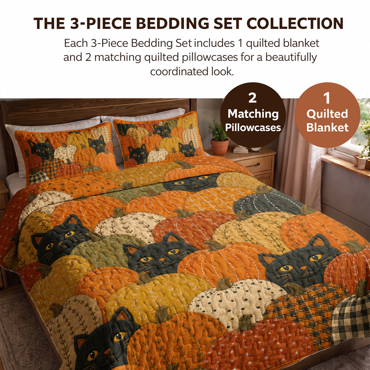 Cat Quilted Blanket Black Cat Pumpkin Patch