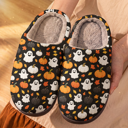 Halloween Fleece Lined Slippers Spooky Pumpkin & Ghost