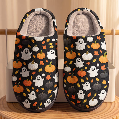 Halloween Fleece Lined Slippers Spooky Pumpkin & Ghost