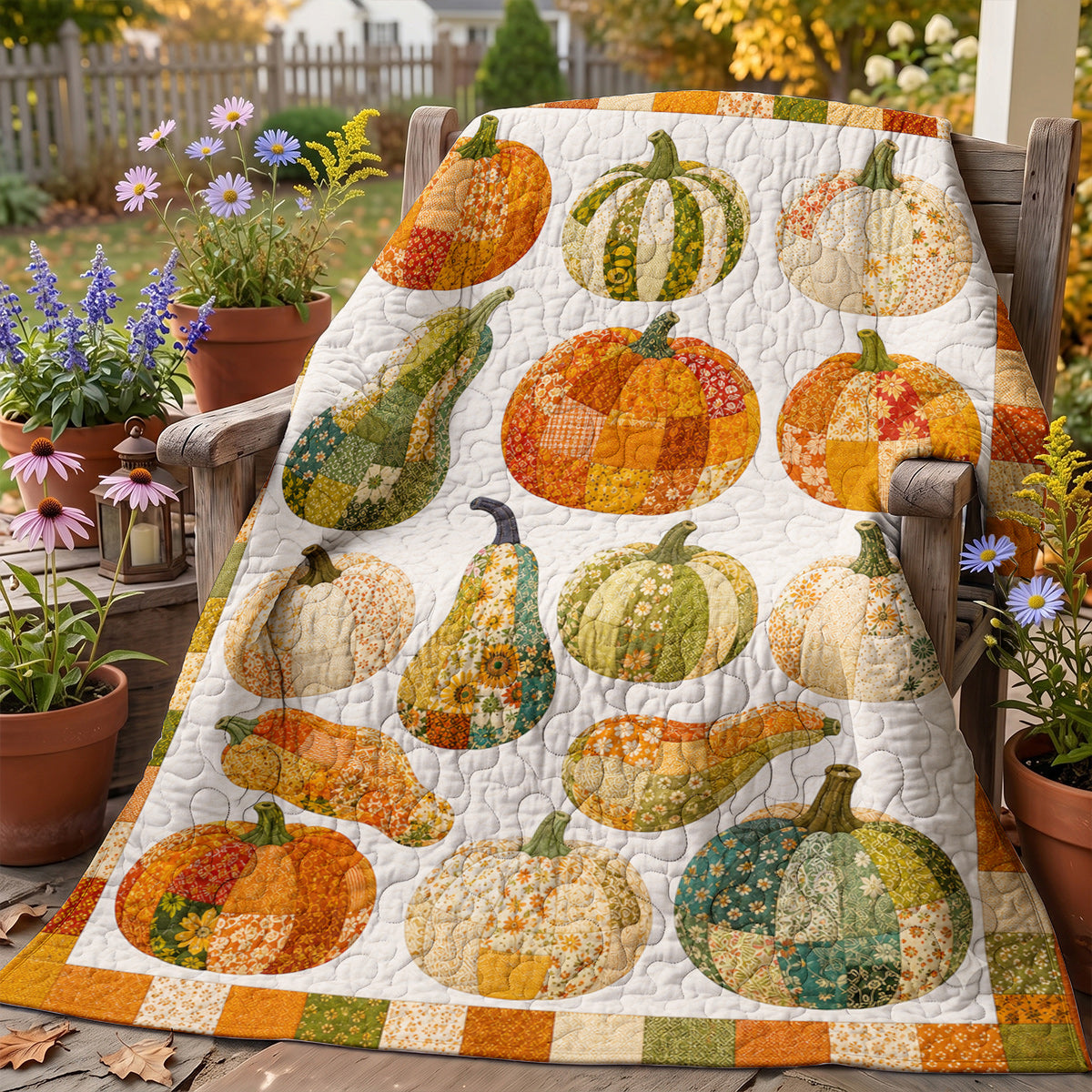 Autumn Quilted Blanket Harvest Pumpkin Patch