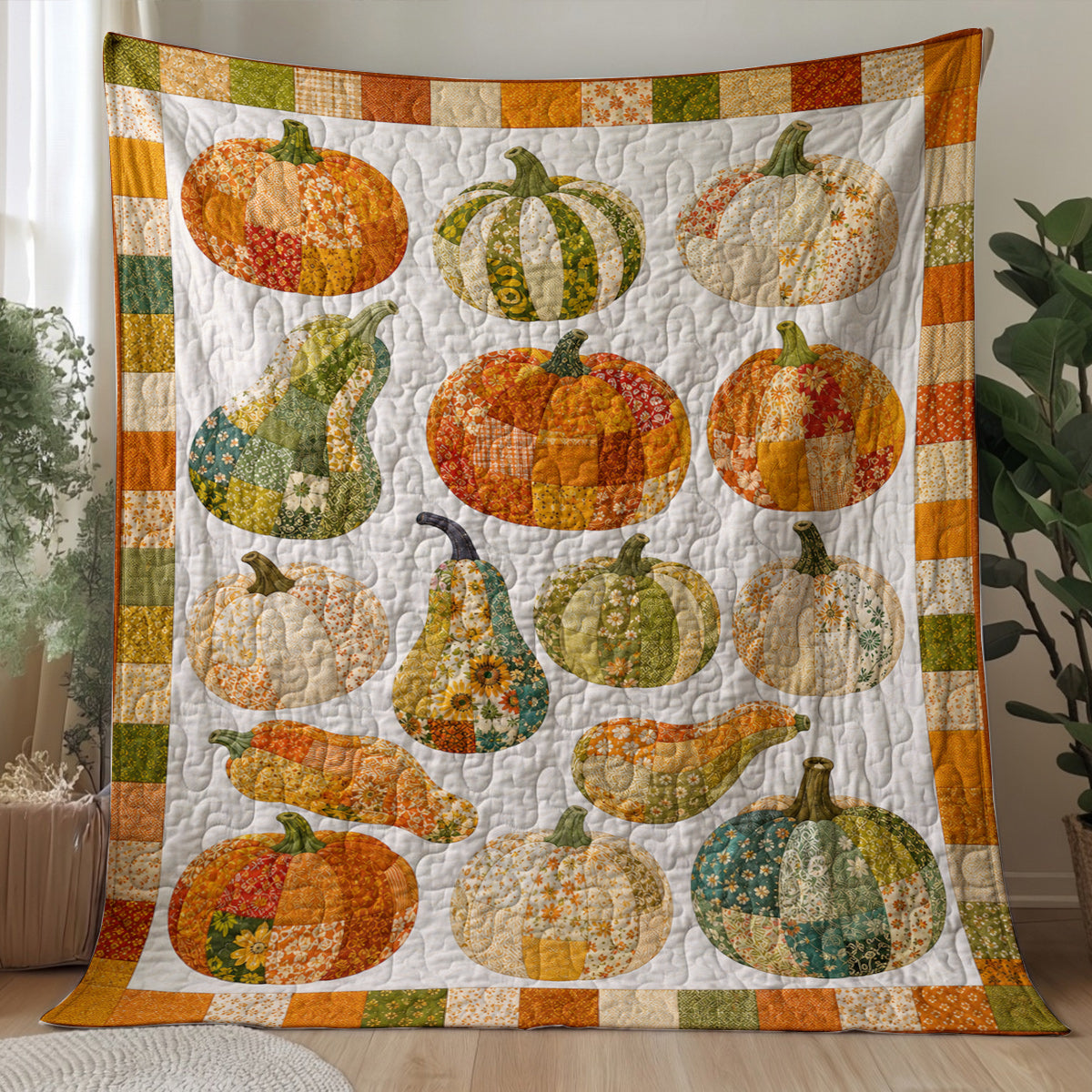 Autumn Quilted Blanket Harvest Pumpkin Patch
