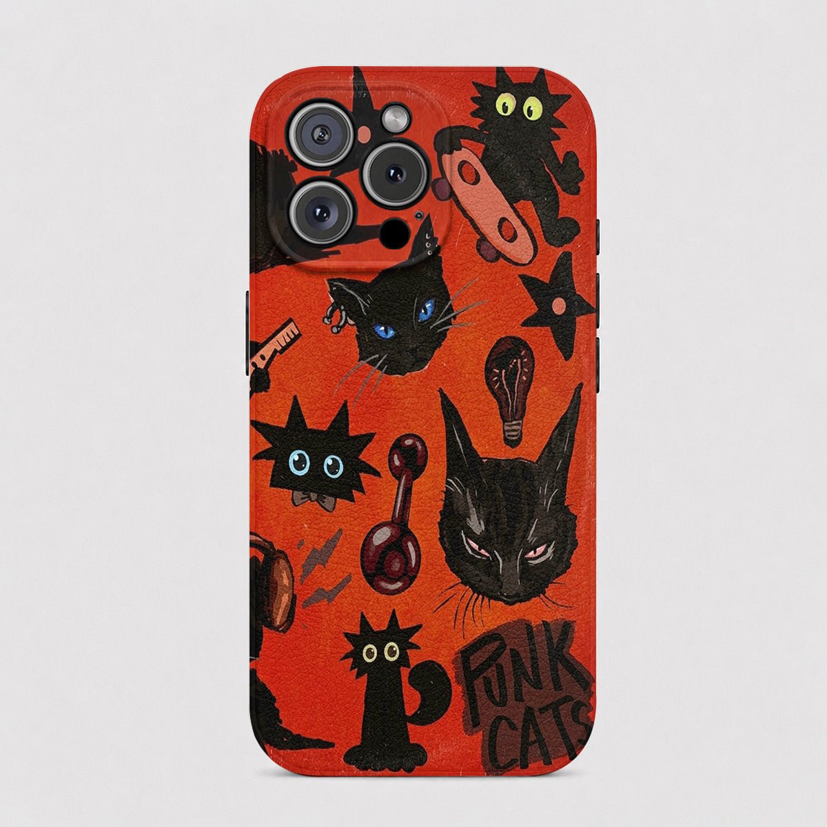 Cat Leather Phone Case Punk Cats