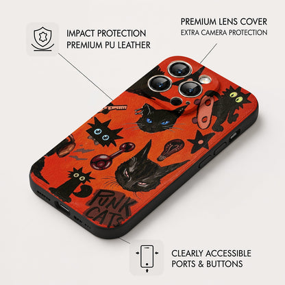 Cat Leather Phone Case Punk Cats
