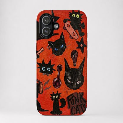 Cat Leather Phone Case Punk Cats