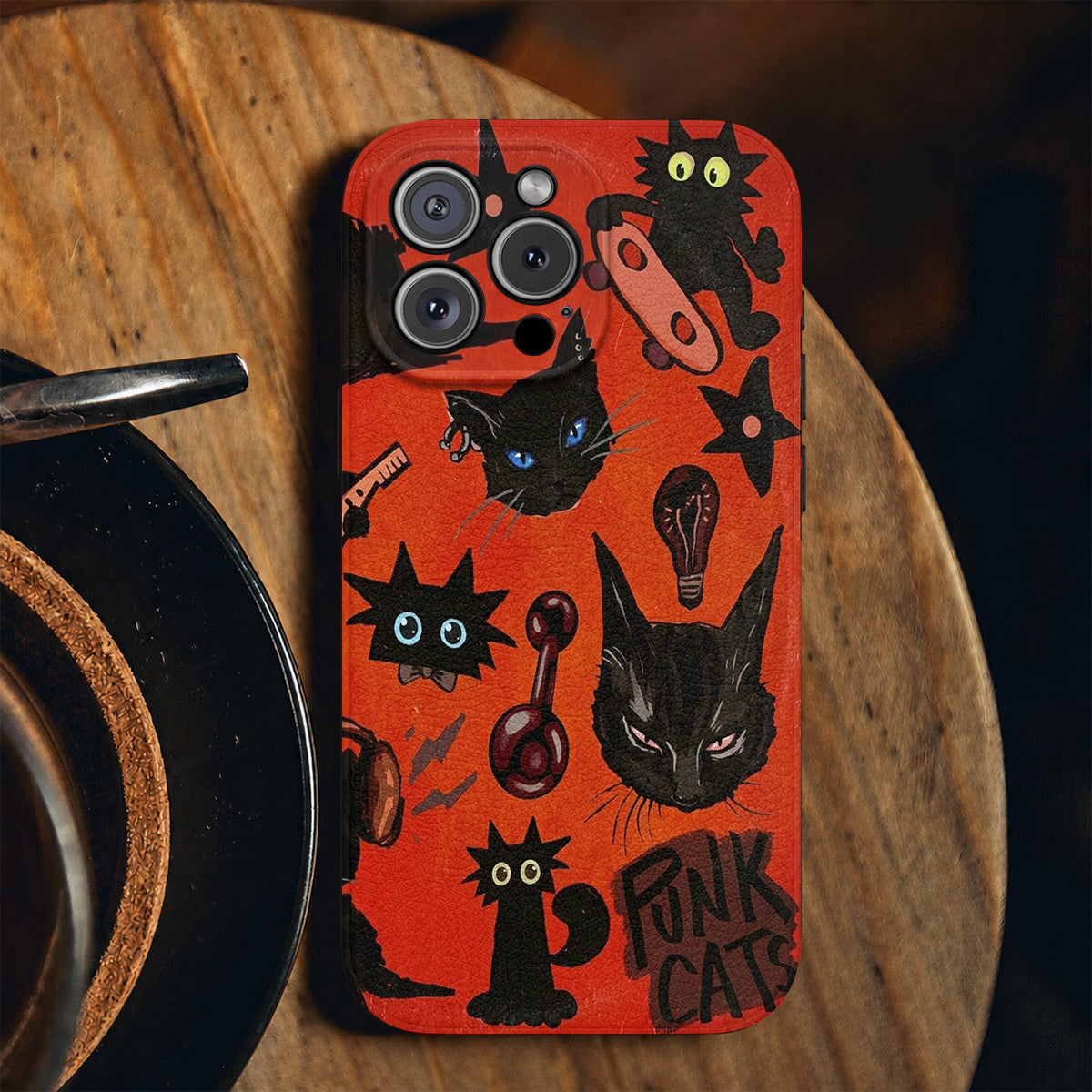 Cat Leather Phone Case Punk Cats