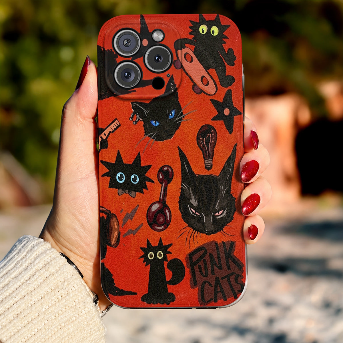 Cat Leather Phone Case Punk Cats