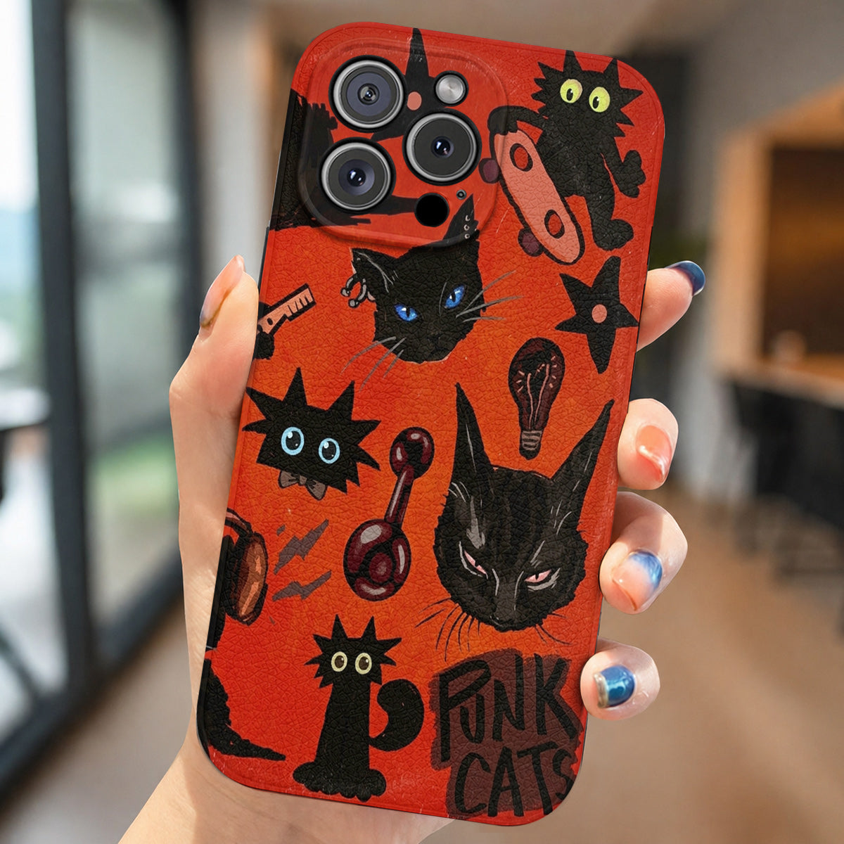 Cat Leather Phone Case Punk Cats