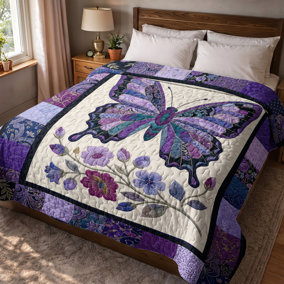 Butterfly Quilted Blanket Enchanted Purple Butterfly Garden