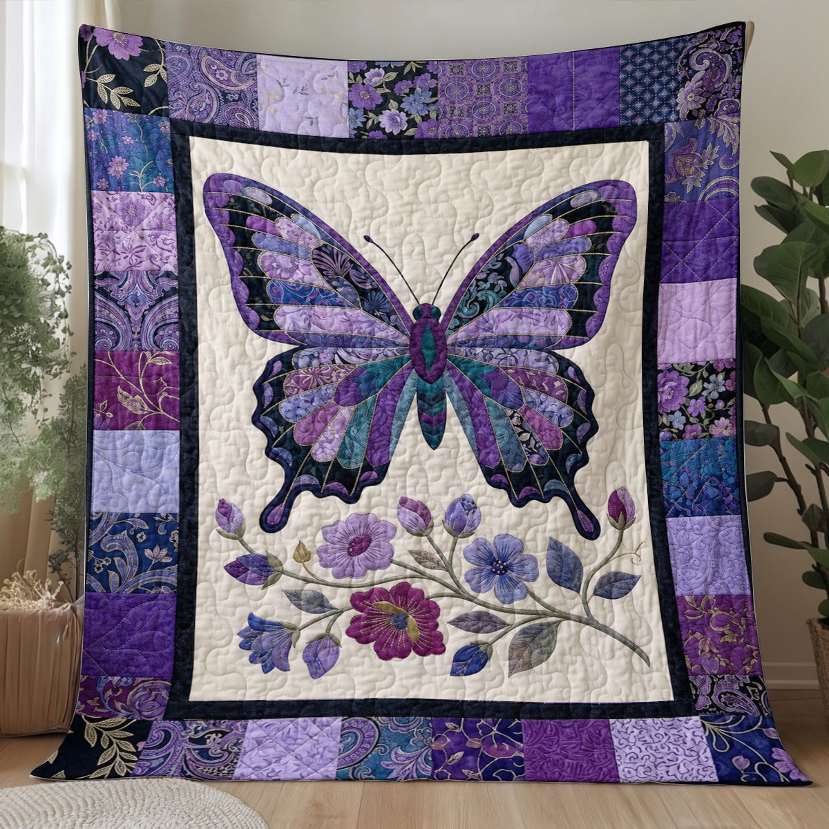 Butterfly Quilted Blanket Enchanted Purple Butterfly Garden