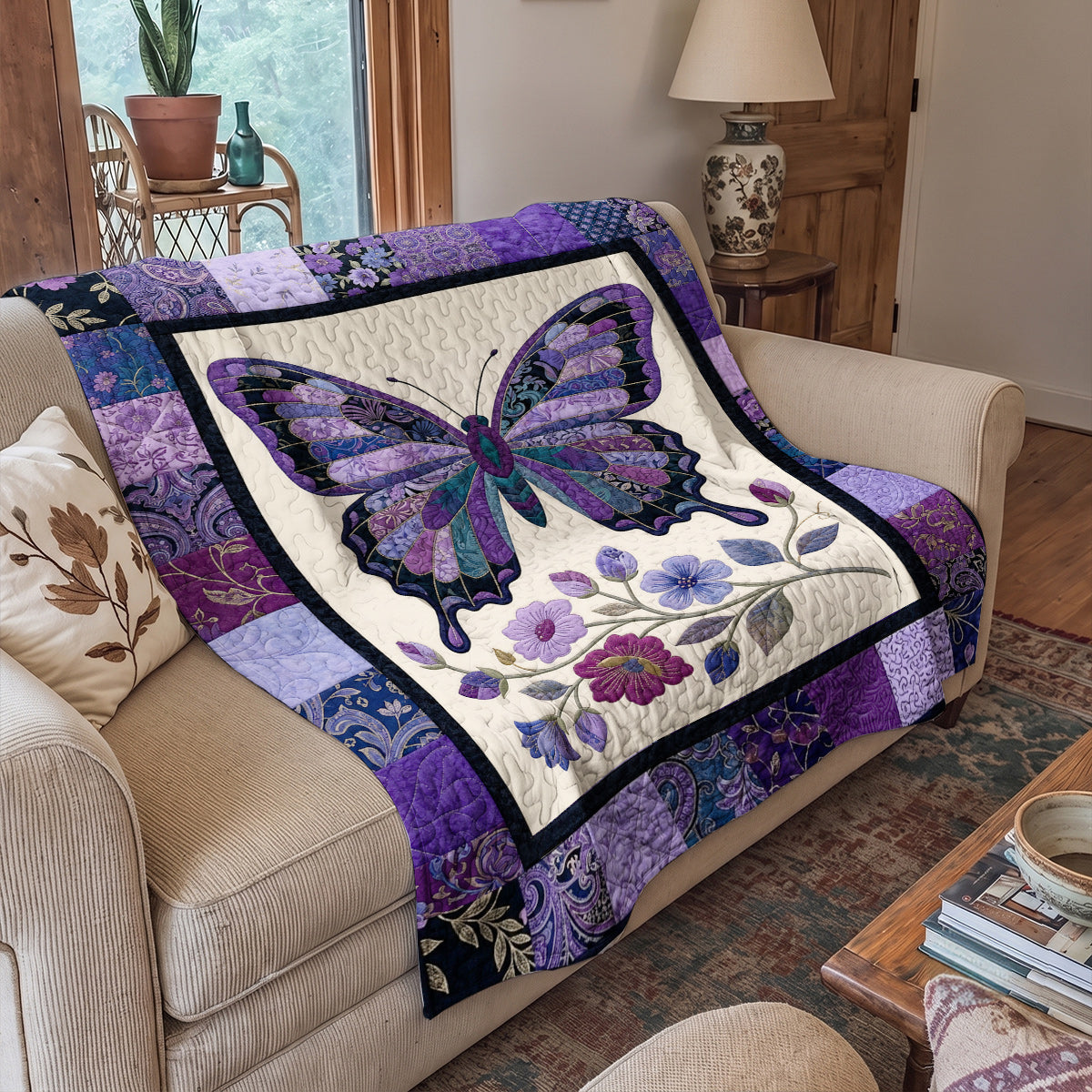 Butterfly Quilted Blanket Enchanted Purple Butterfly Garden