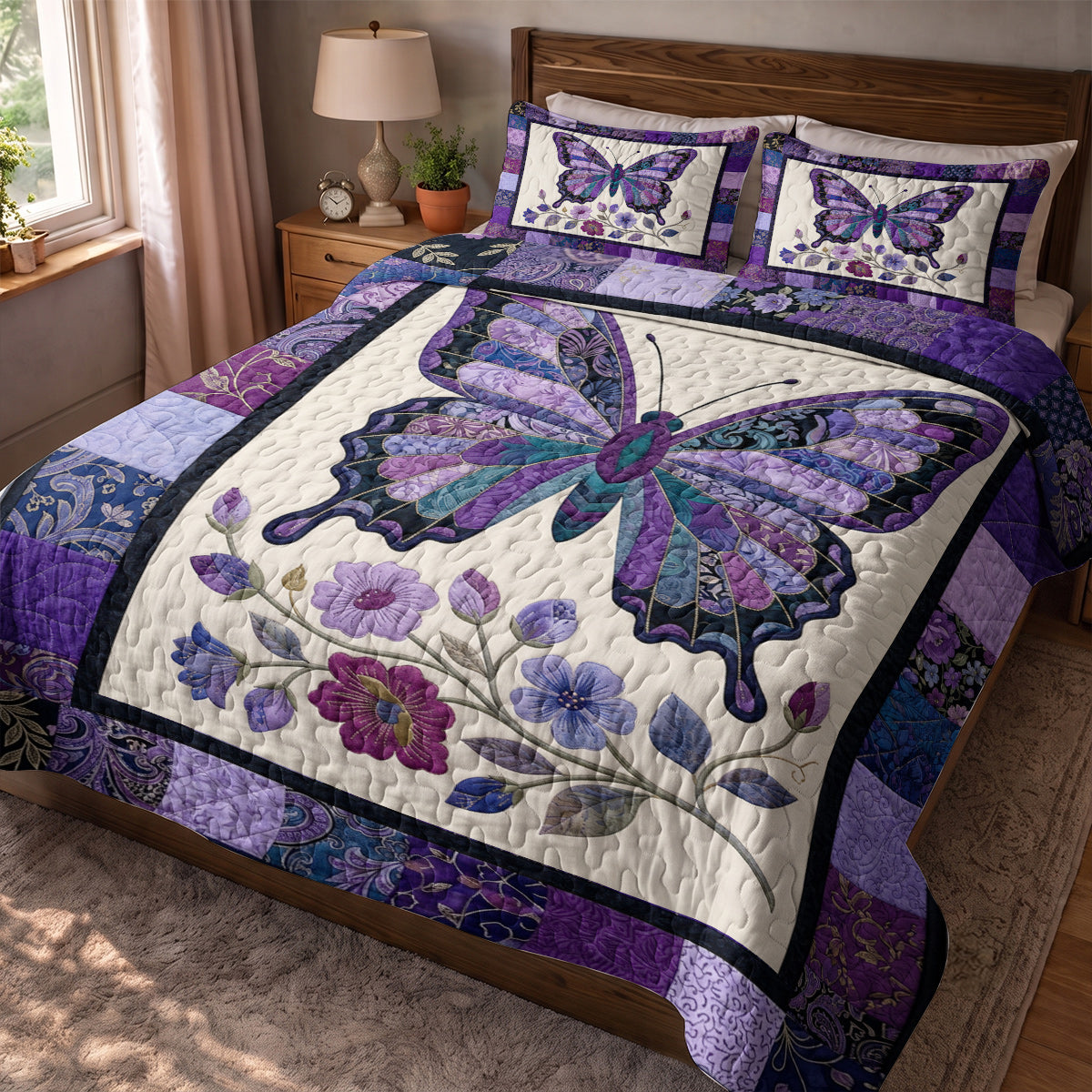 Butterfly Quilted Blanket Enchanted Purple Butterfly Garden