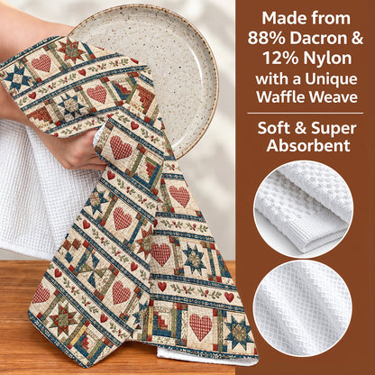 Quilting Kitchen Towel Vintage Quilted Hearts & Stars